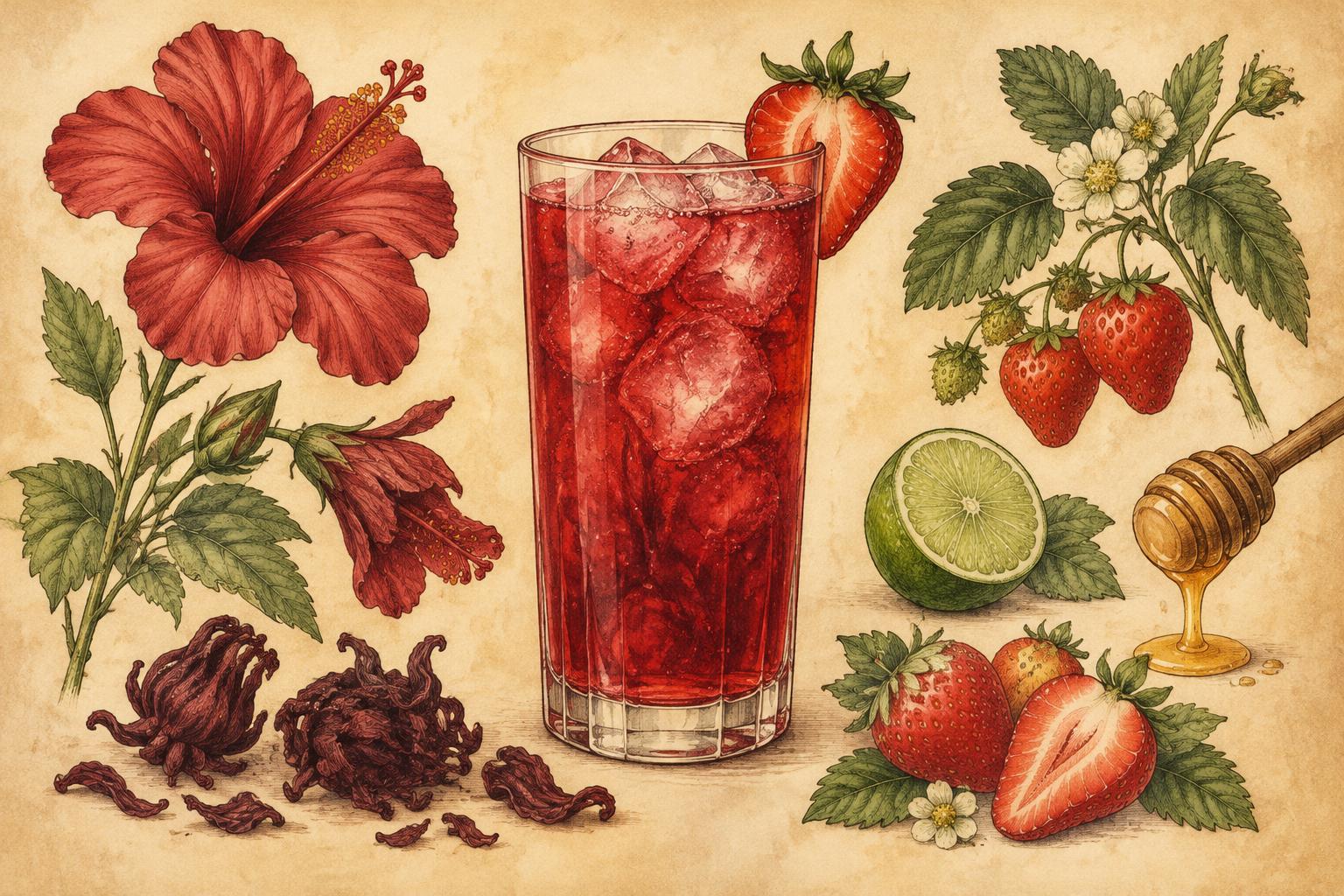 Illustration of Strawberry-Hibiscus Cooler